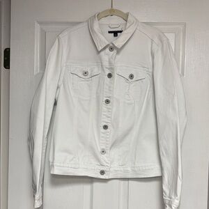 Signature Studio White Distressed Denim Jacket - Button-Front Jean Jacket